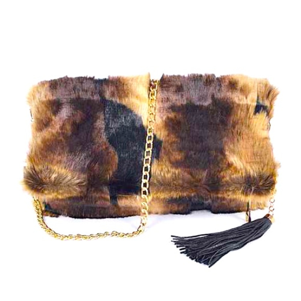Animal Print Faux Fur Convertible Clutch Bag